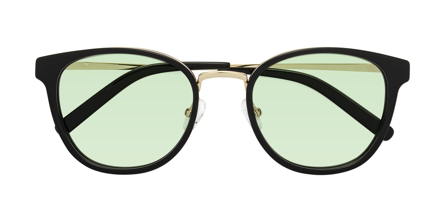 Folded Front of Callie in Black-Gold with Light Green Tinted Lenses