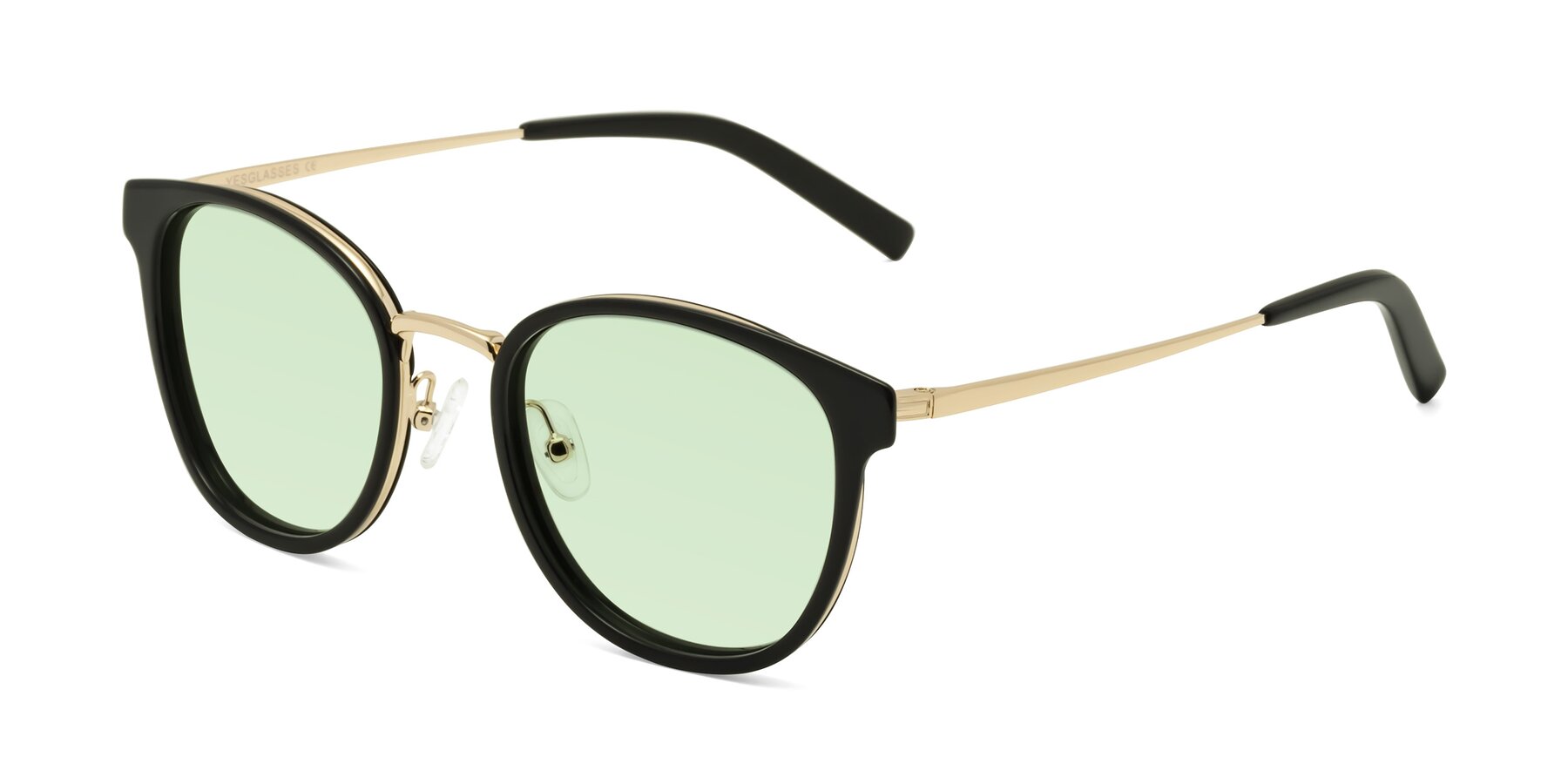 Angle of Callie in Black-Gold with Light Green Tinted Lenses