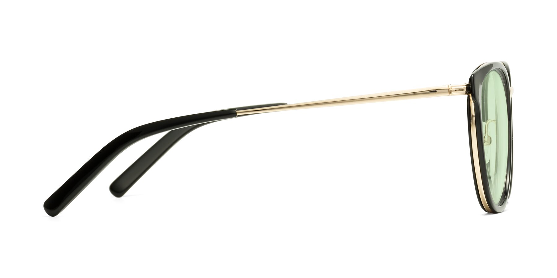 Side of Callie in Black-Gold with Light Green Tinted Lenses