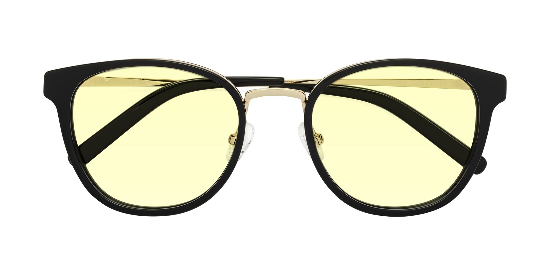 Folded Front of Callie in Black-Gold with Light Yellow Tinted Lenses