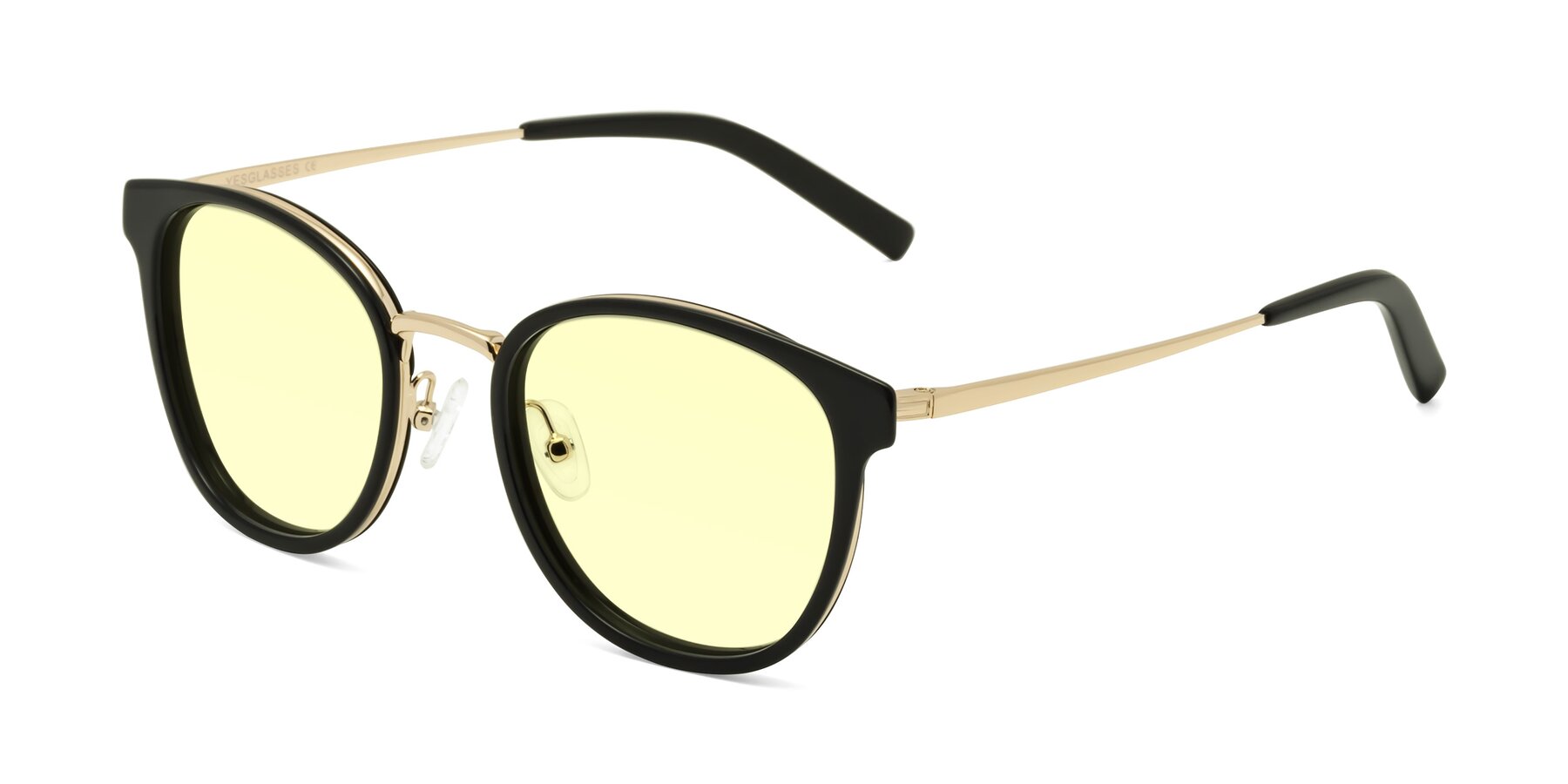 Angle of Callie in Black-Gold with Light Yellow Tinted Lenses