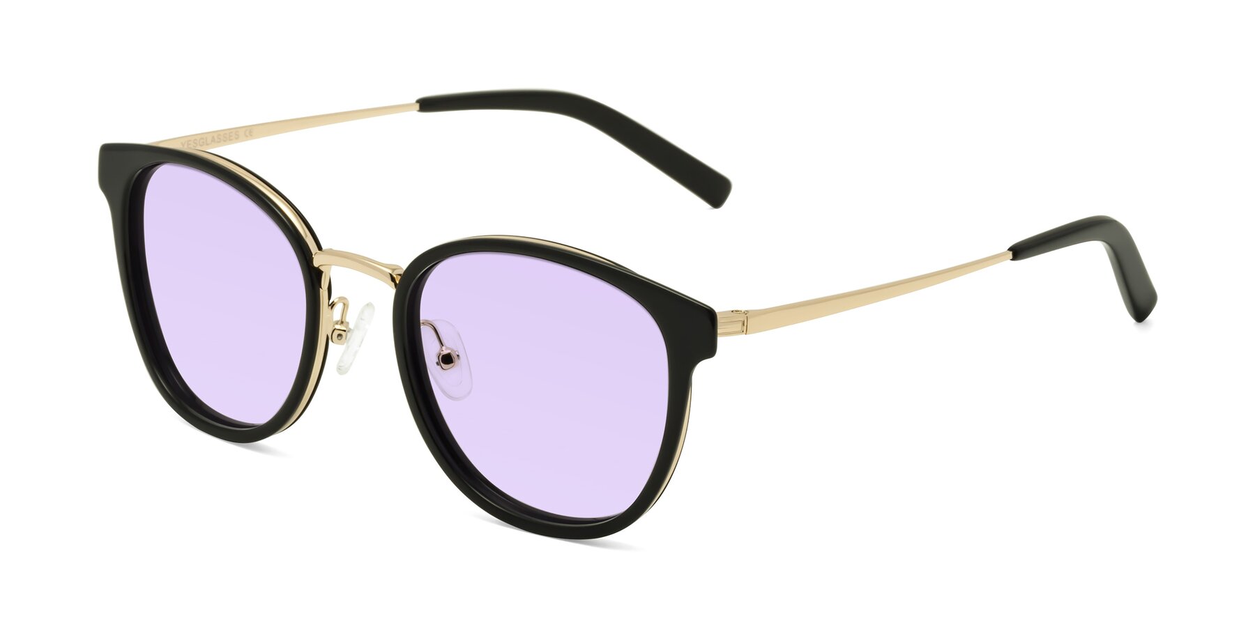 Angle of Callie in Black-Gold with Light Purple Tinted Lenses