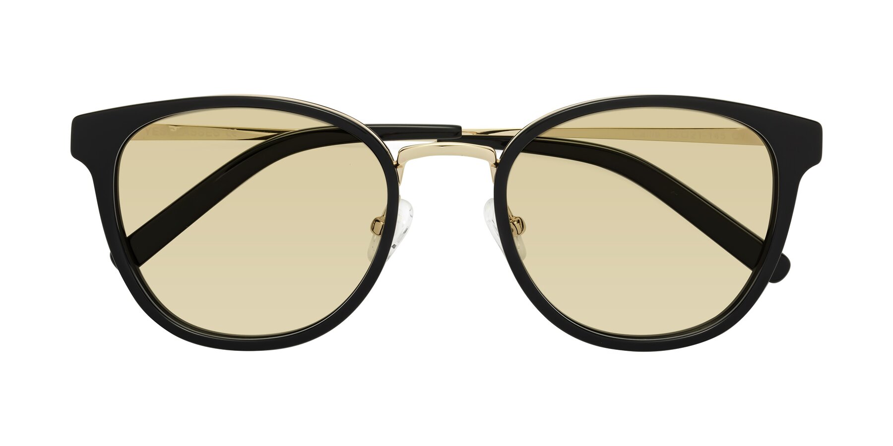 Folded Front of Callie in Black-Gold with Light Champagne Tinted Lenses