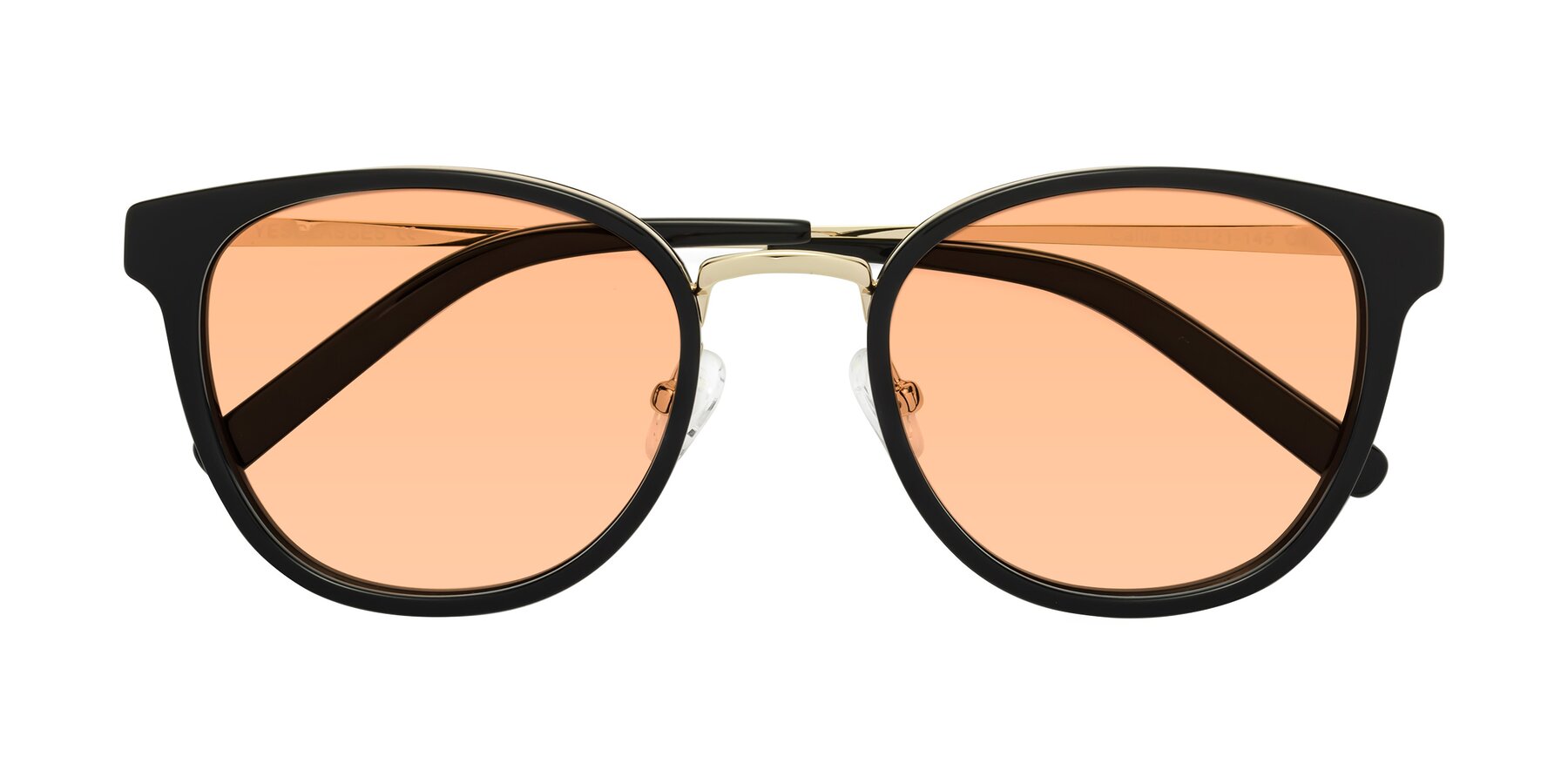 Folded Front of Callie in Black-Gold with Light Orange Tinted Lenses