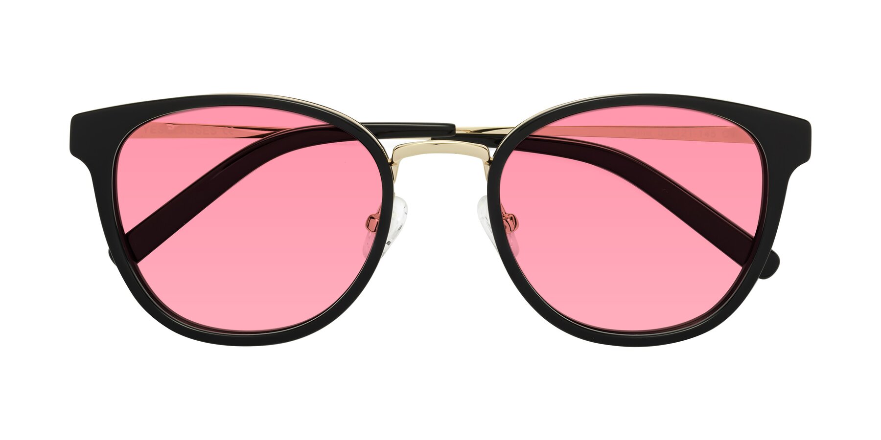Folded Front of Callie in Black-Gold with Pink Tinted Lenses
