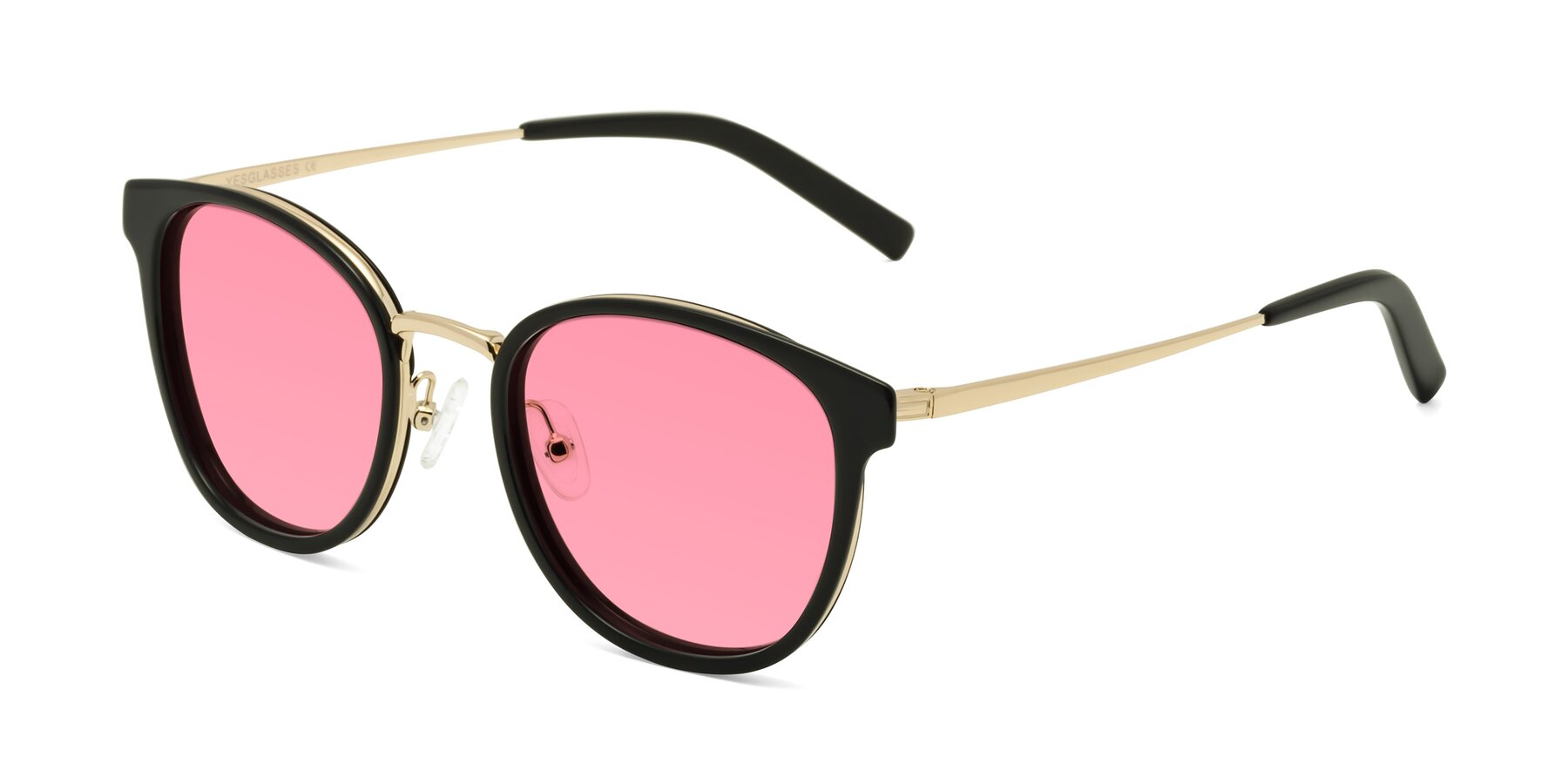Angle of Callie in Black-Gold with Pink Tinted Lenses