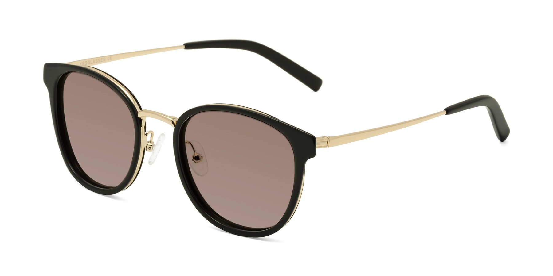 Angle of Callie in Black-Gold with Medium Brown Tinted Lenses