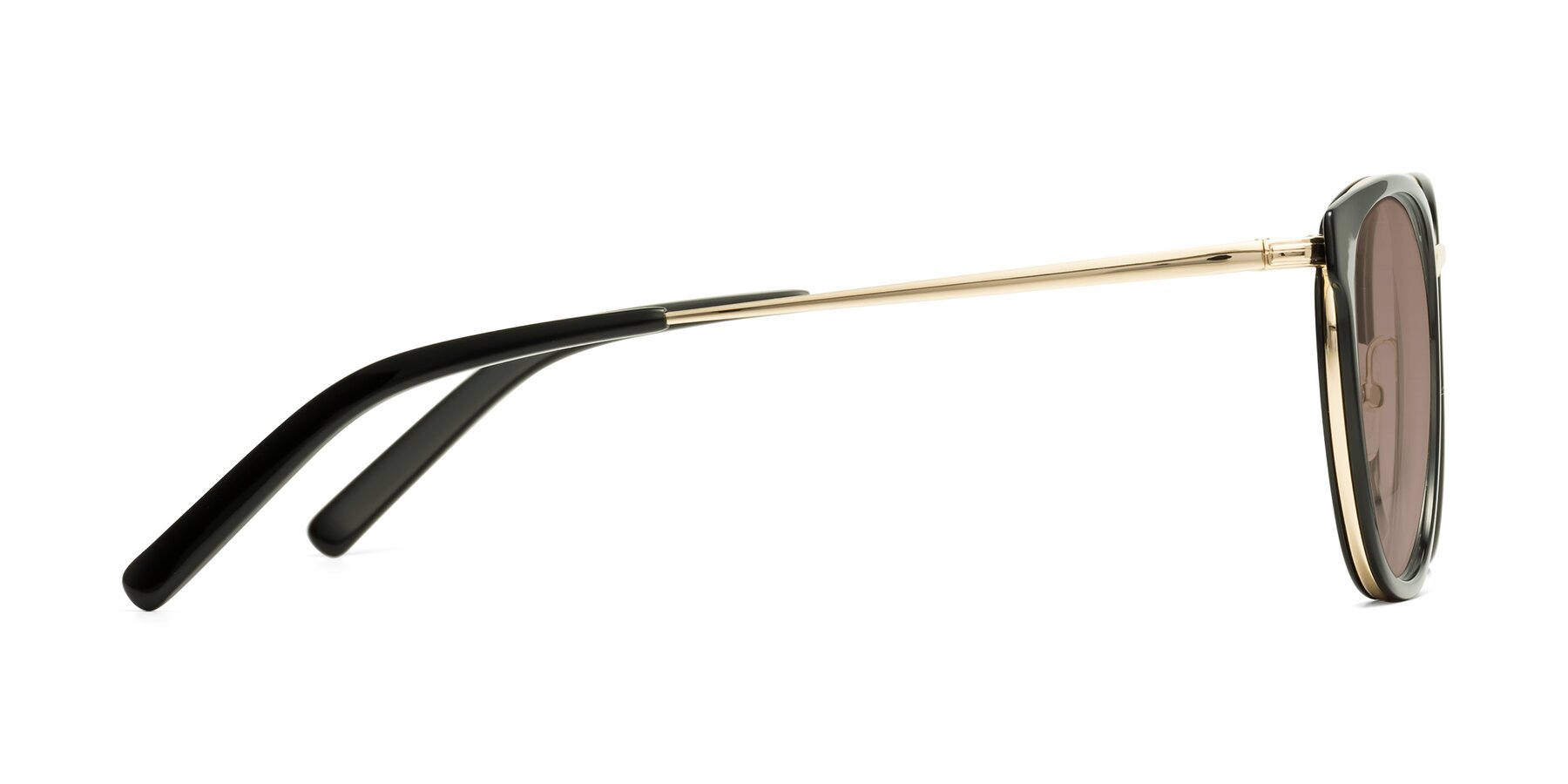 Side of Callie in Black-Gold with Medium Brown Tinted Lenses
