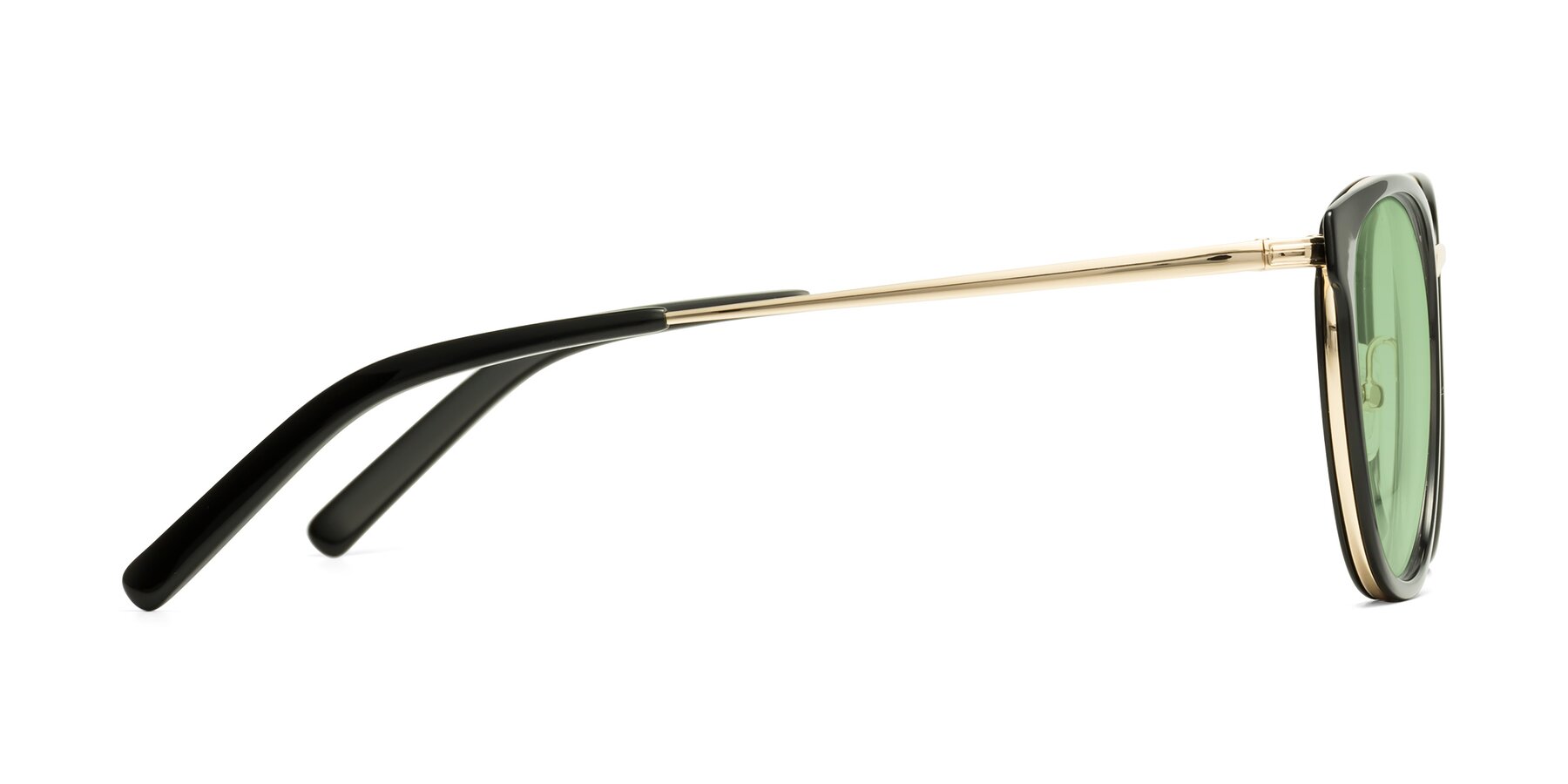 Side of Callie in Black-Gold with Medium Green Tinted Lenses