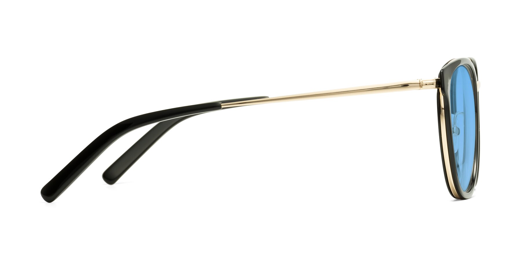 Side of Callie in Black-Gold with Medium Blue Tinted Lenses