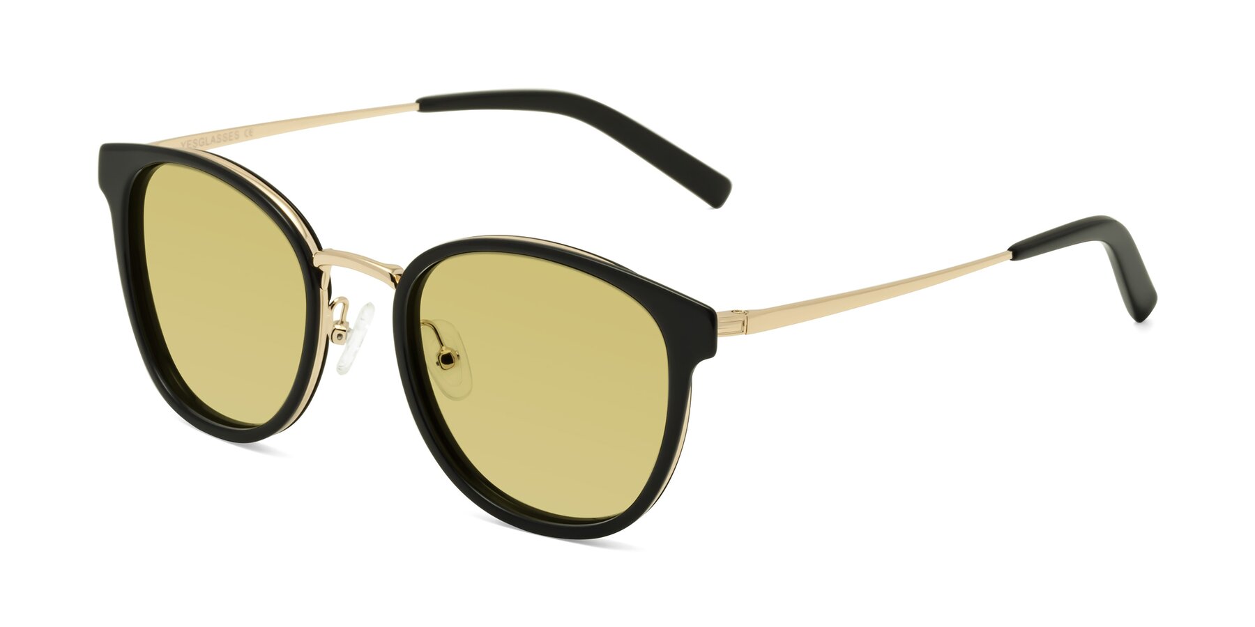 Angle of Callie in Black-Gold with Medium Champagne Tinted Lenses