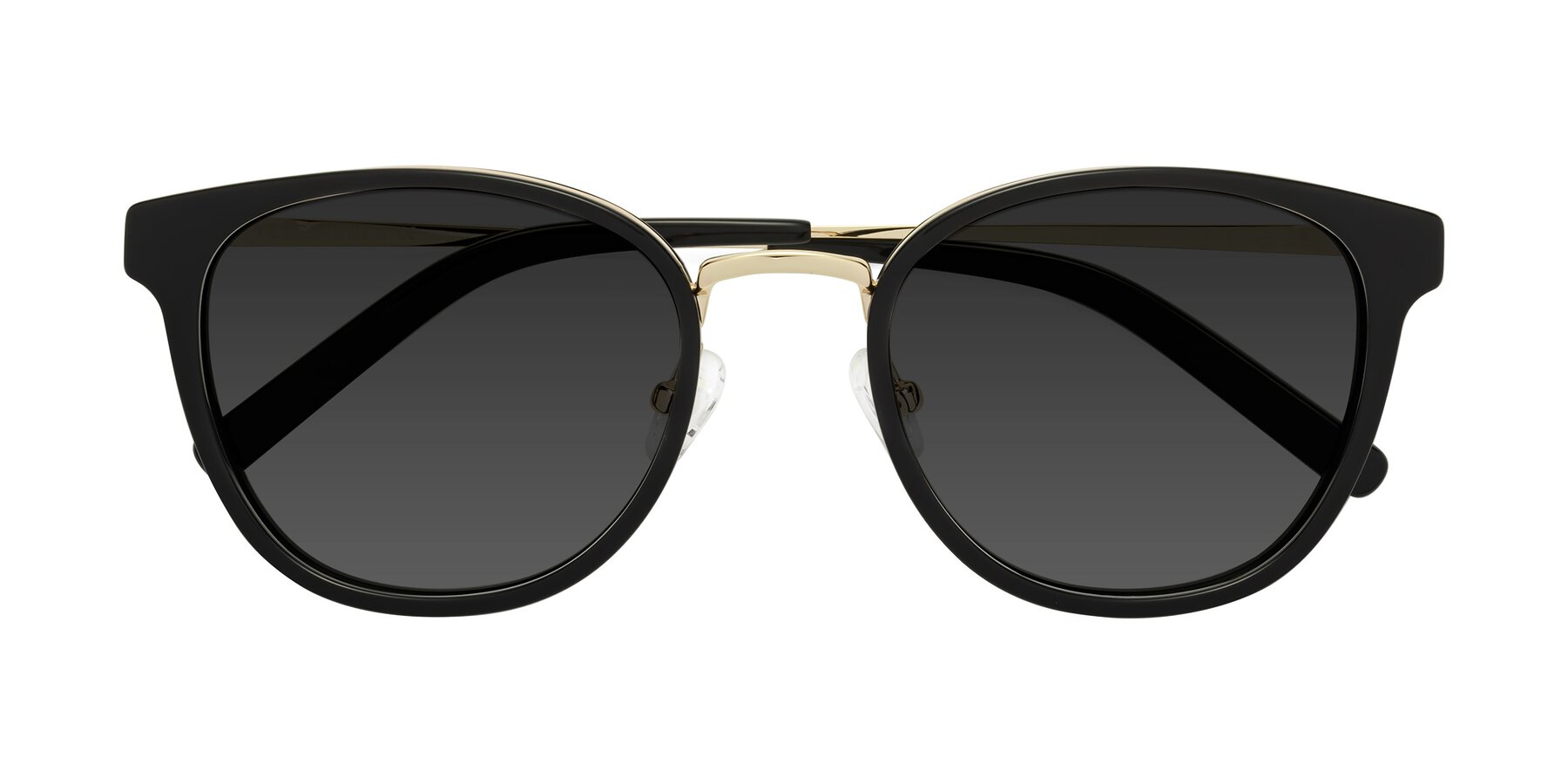 Folded Front of Callie in Black-Gold with Gray Tinted Lenses