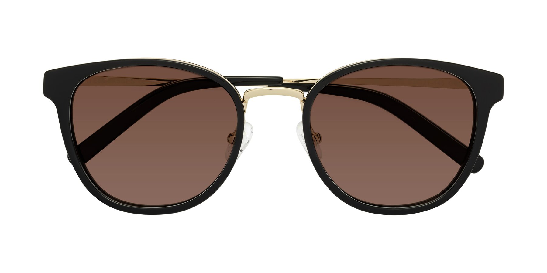 Folded Front of Callie in Black-Gold with Brown Tinted Lenses