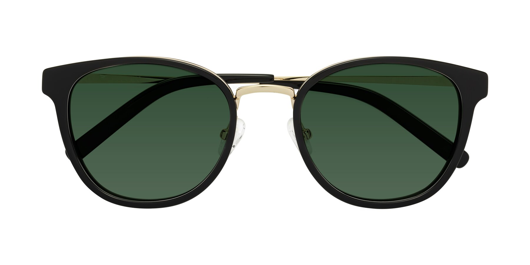 Folded Front of Callie in Black-Gold with Green Tinted Lenses