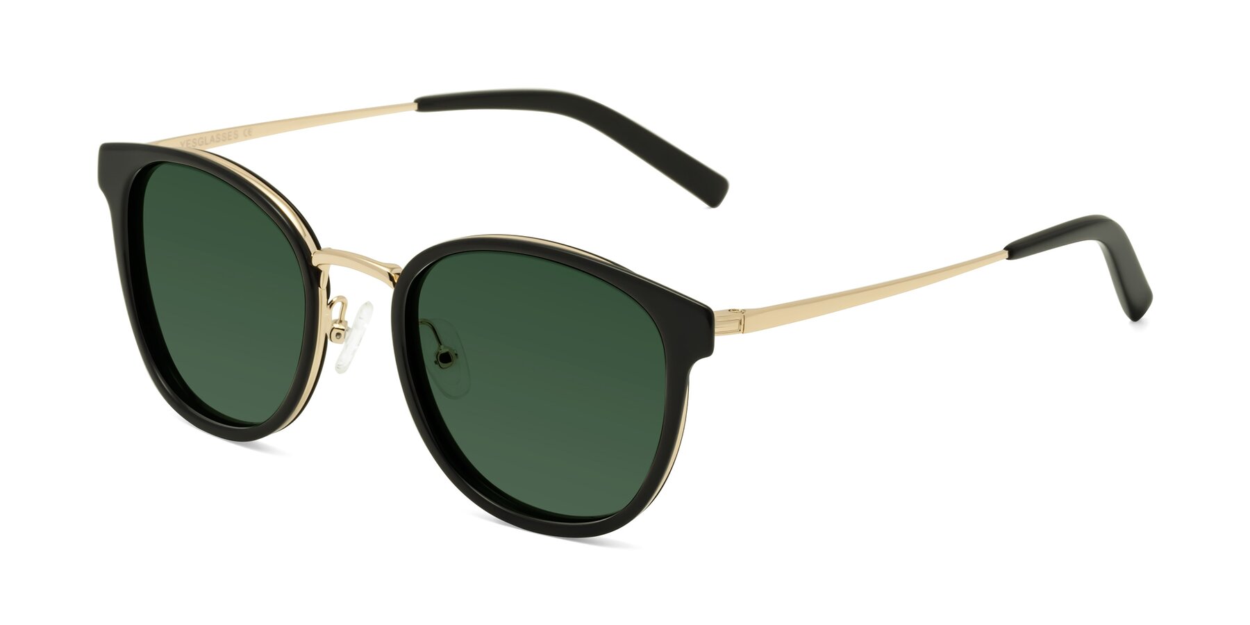 Angle of Callie in Black-Gold with Green Tinted Lenses