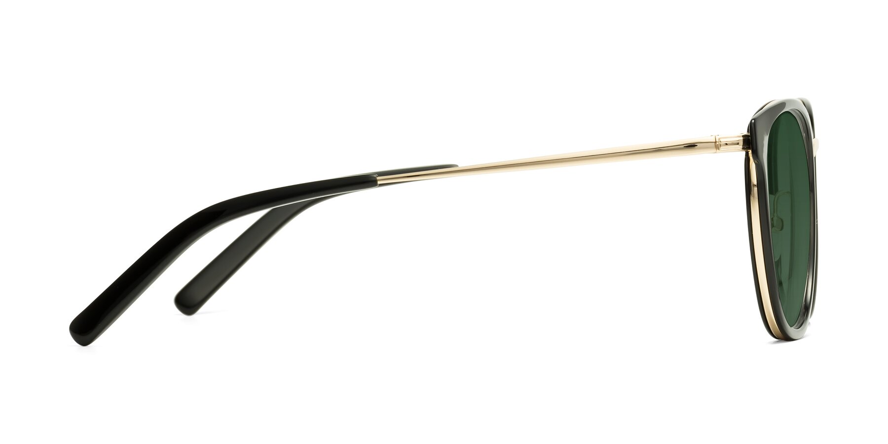 Side of Callie in Black-Gold with Green Tinted Lenses