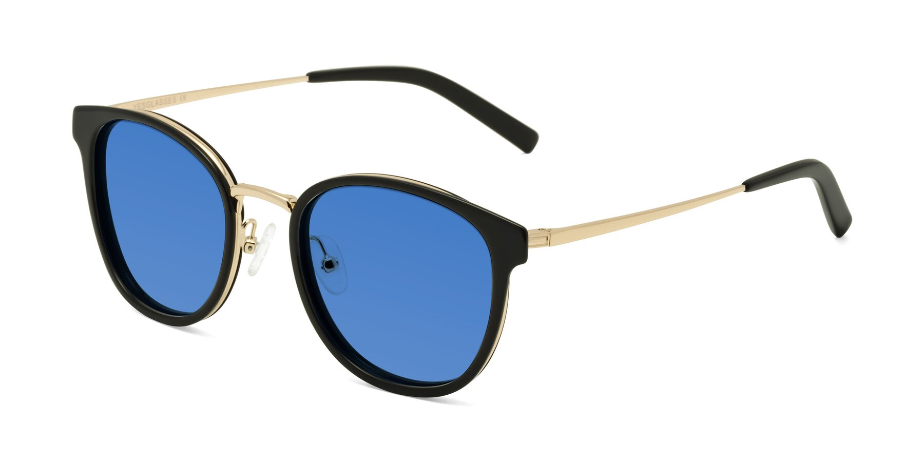 Angle of Callie in Black-Gold with Blue Tinted Lenses