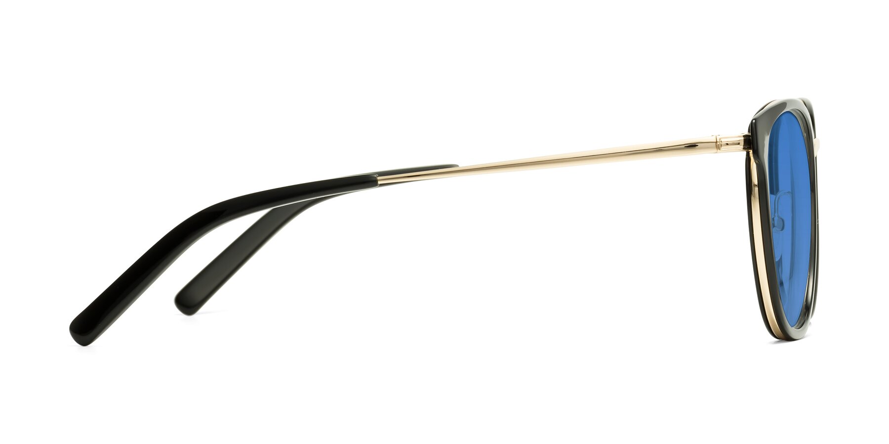 Side of Callie in Black-Gold with Blue Tinted Lenses