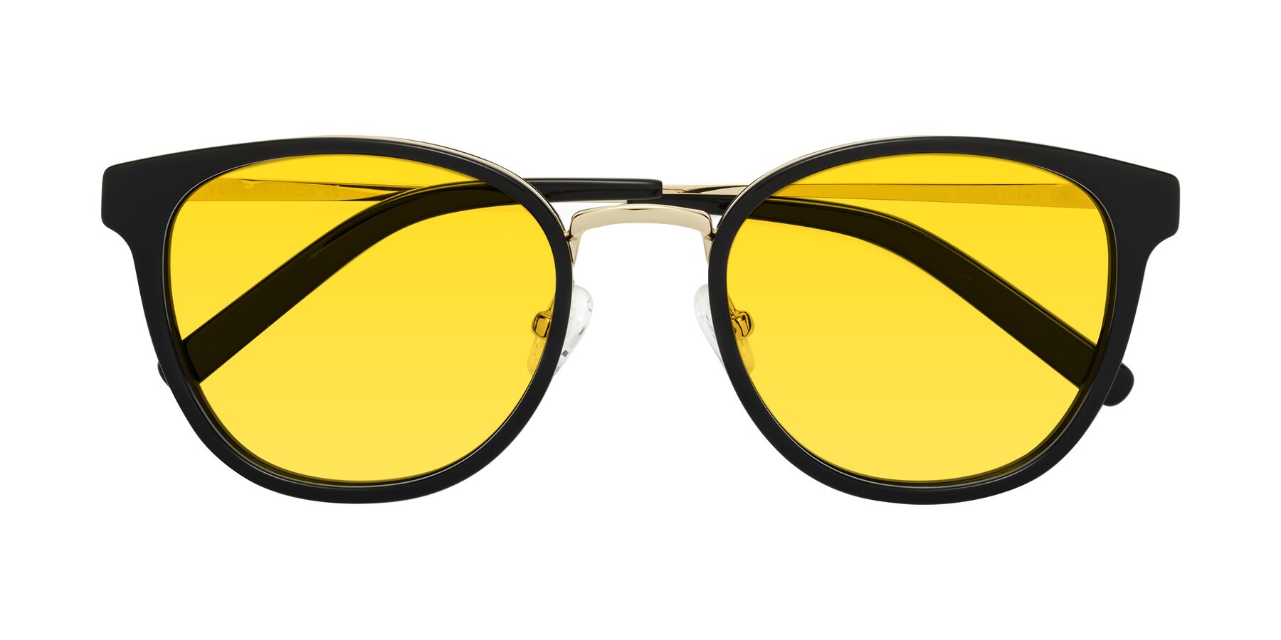 Folded Front of Callie in Black-Gold with Yellow Tinted Lenses