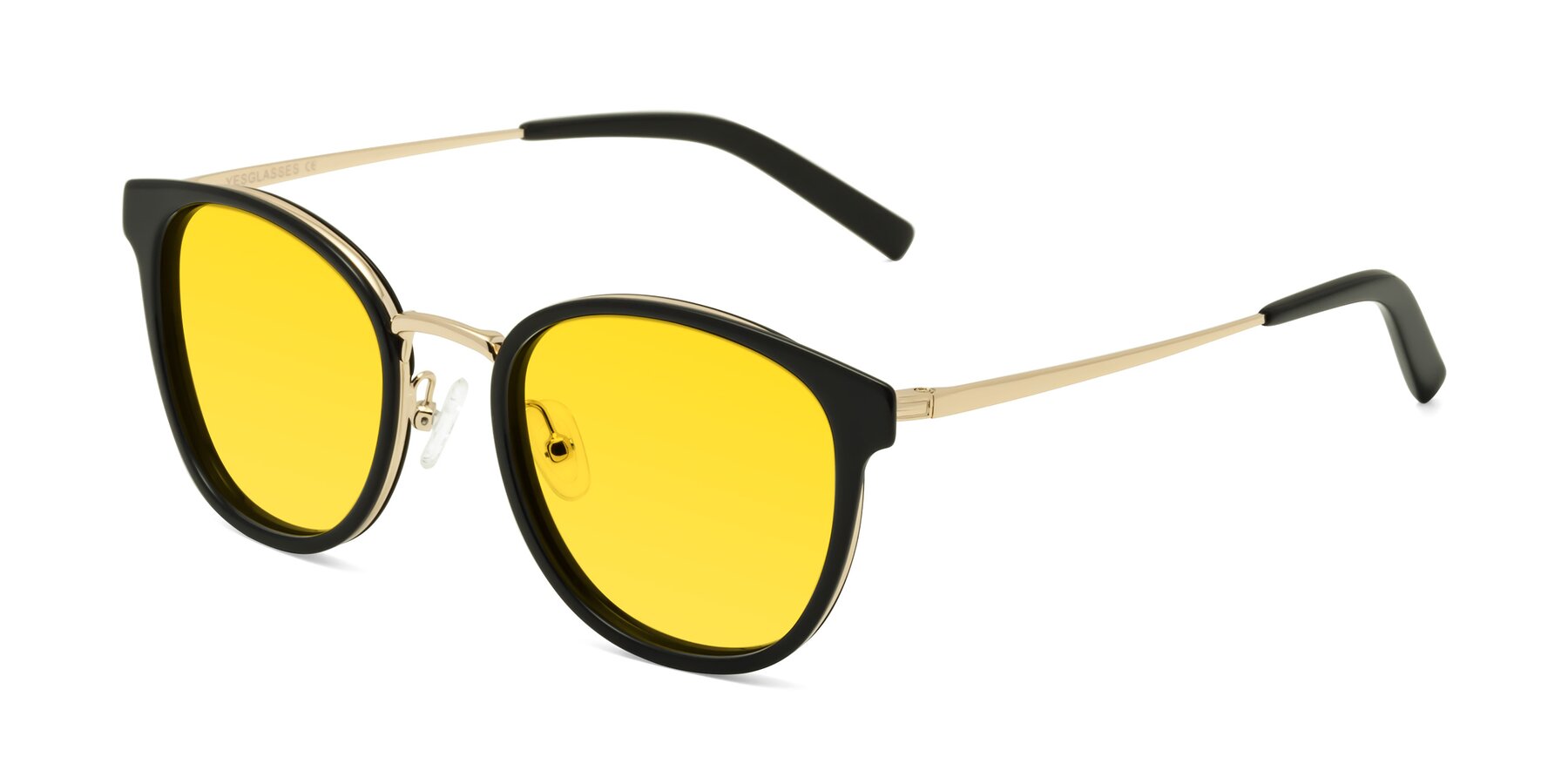 Angle of Callie in Black-Gold with Yellow Tinted Lenses