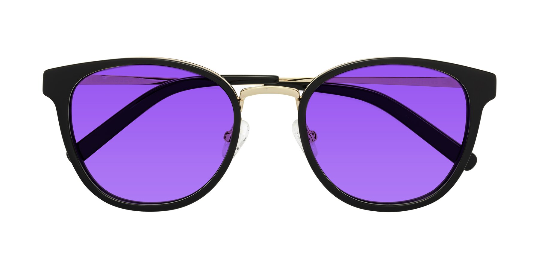 Folded Front of Callie in Black-Gold with Purple Tinted Lenses