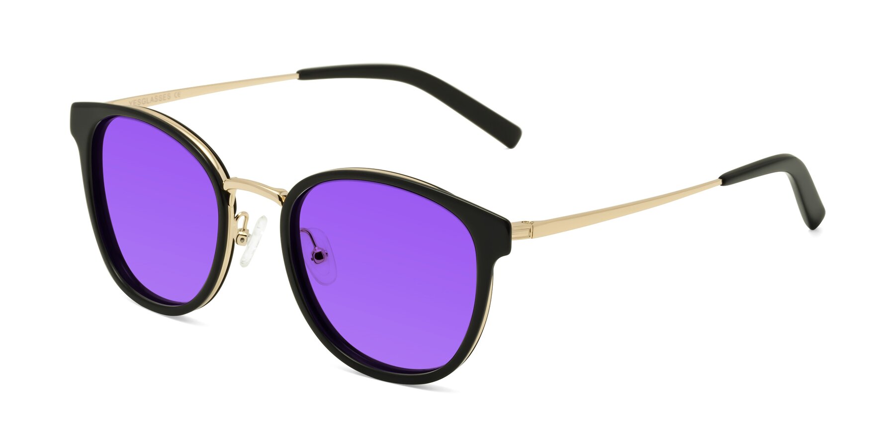 Angle of Callie in Black-Gold with Purple Tinted Lenses