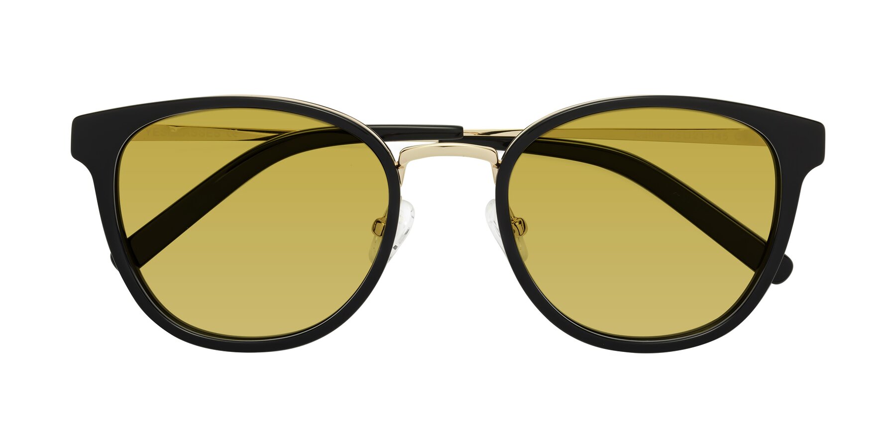 Folded Front of Callie in Black-Gold with Champagne Tinted Lenses