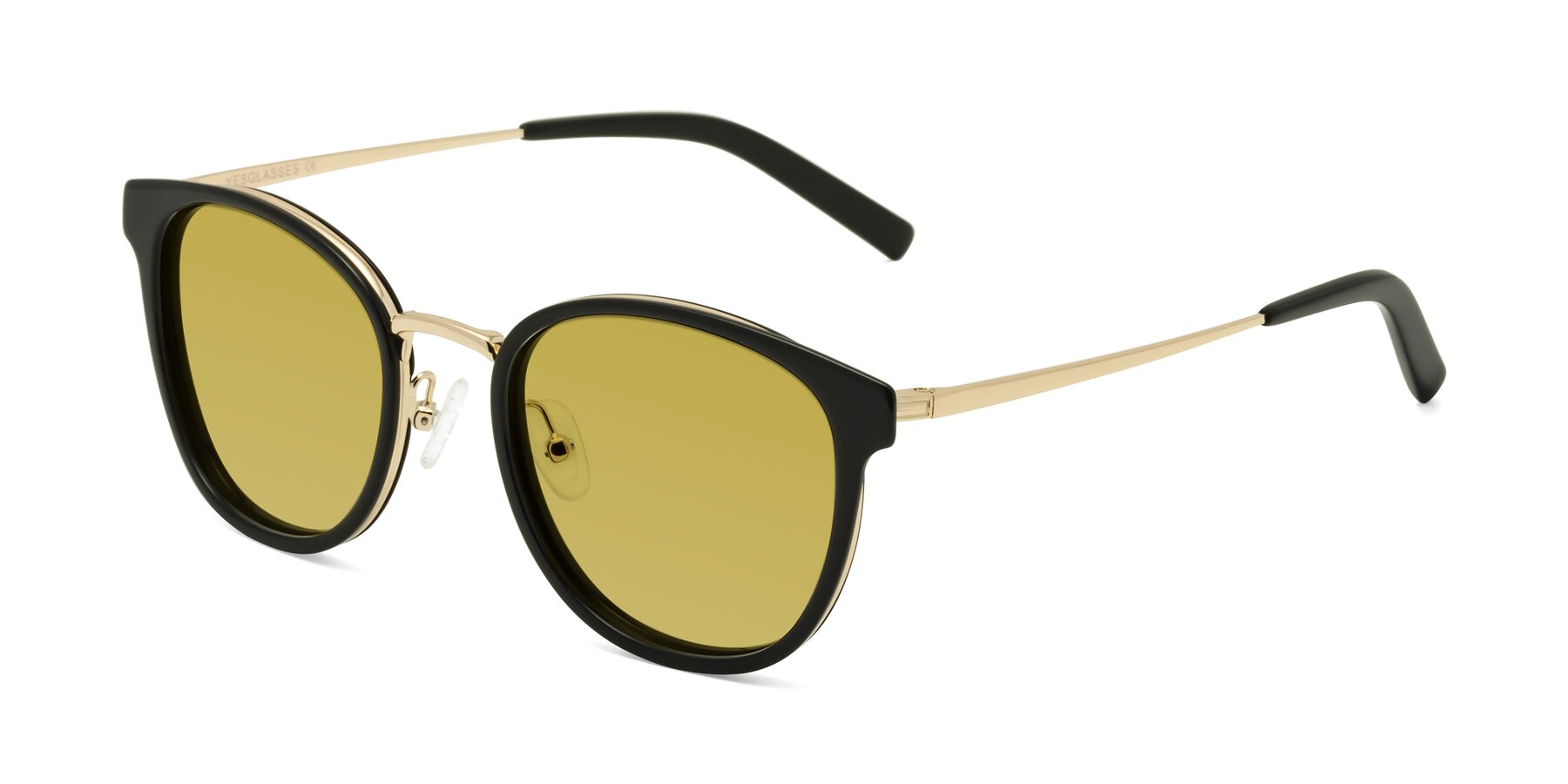 Angle of Callie in Black-Gold with Champagne Tinted Lenses