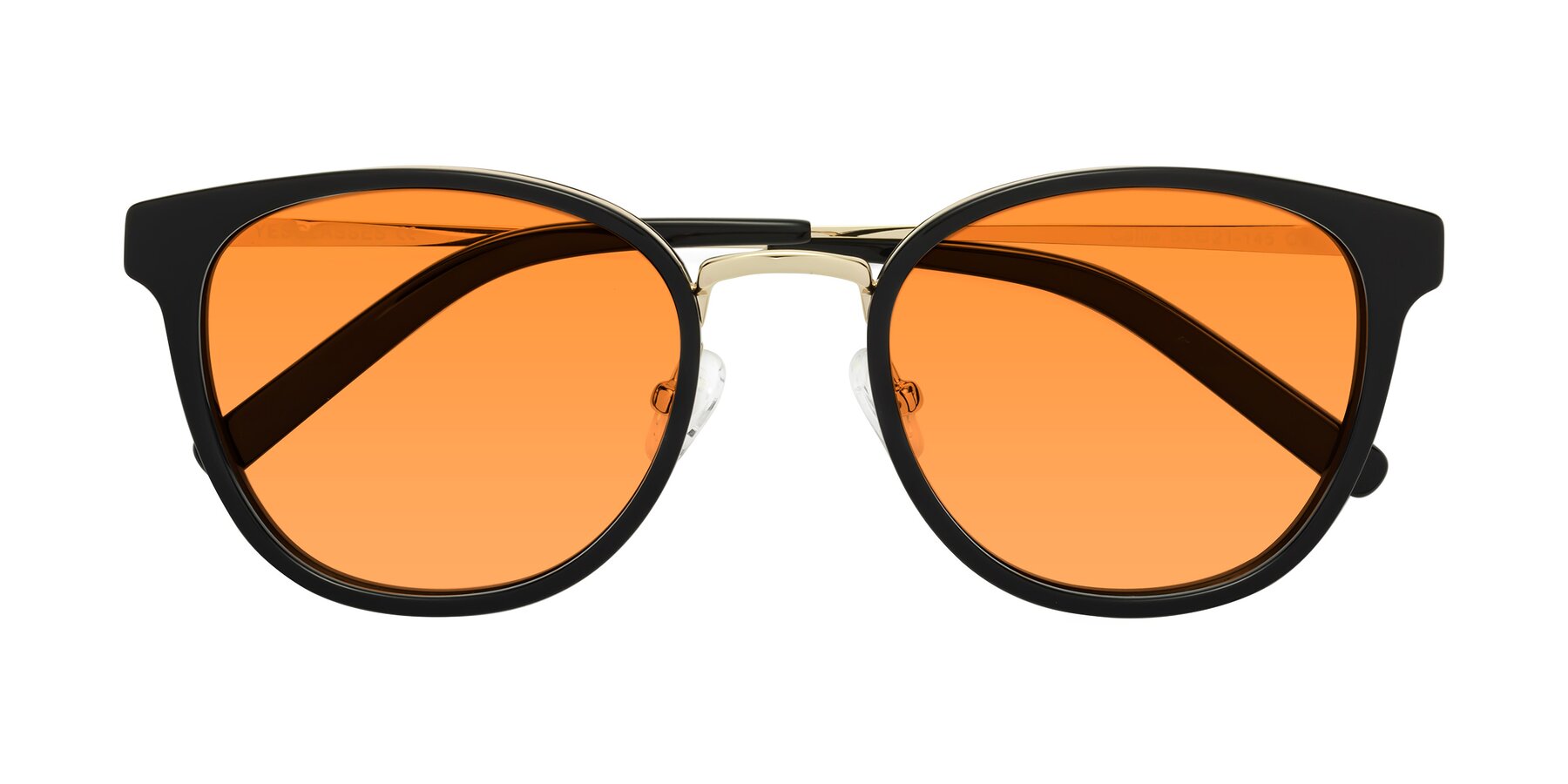 Folded Front of Callie in Black-Gold with Orange Tinted Lenses