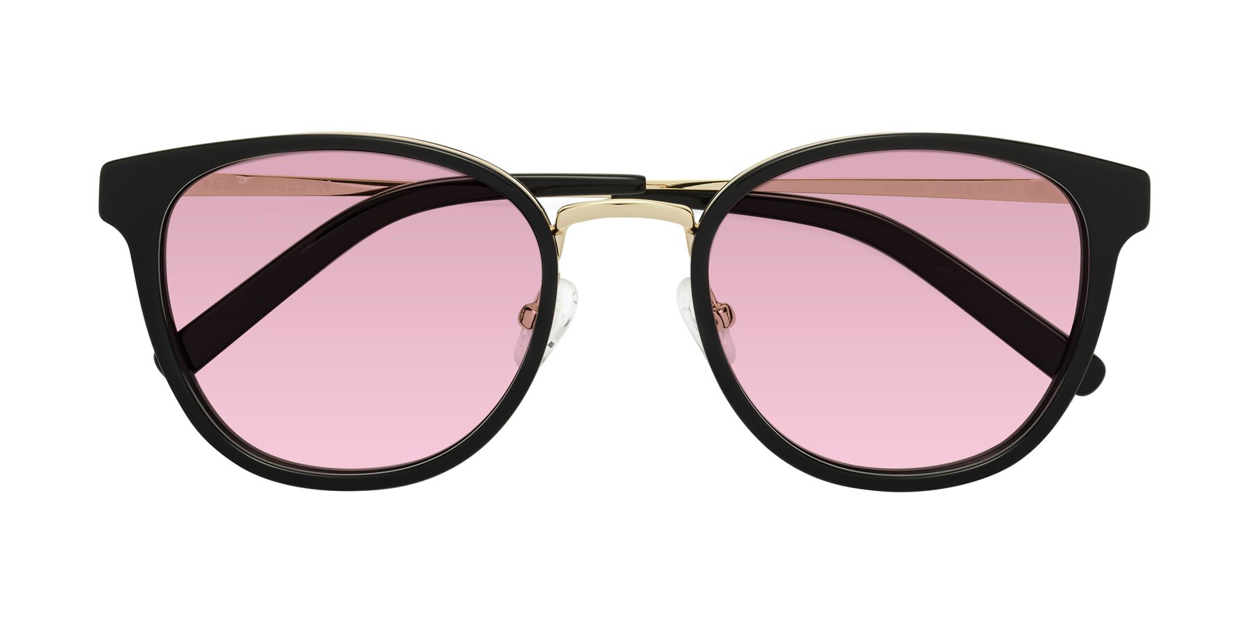 Folded Front of Callie in Black-Gold with Light Wine Tinted Lenses