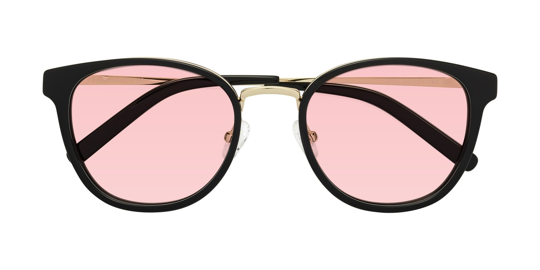 Folded Front of Callie in Black-Gold with Light Garnet Tinted Lenses