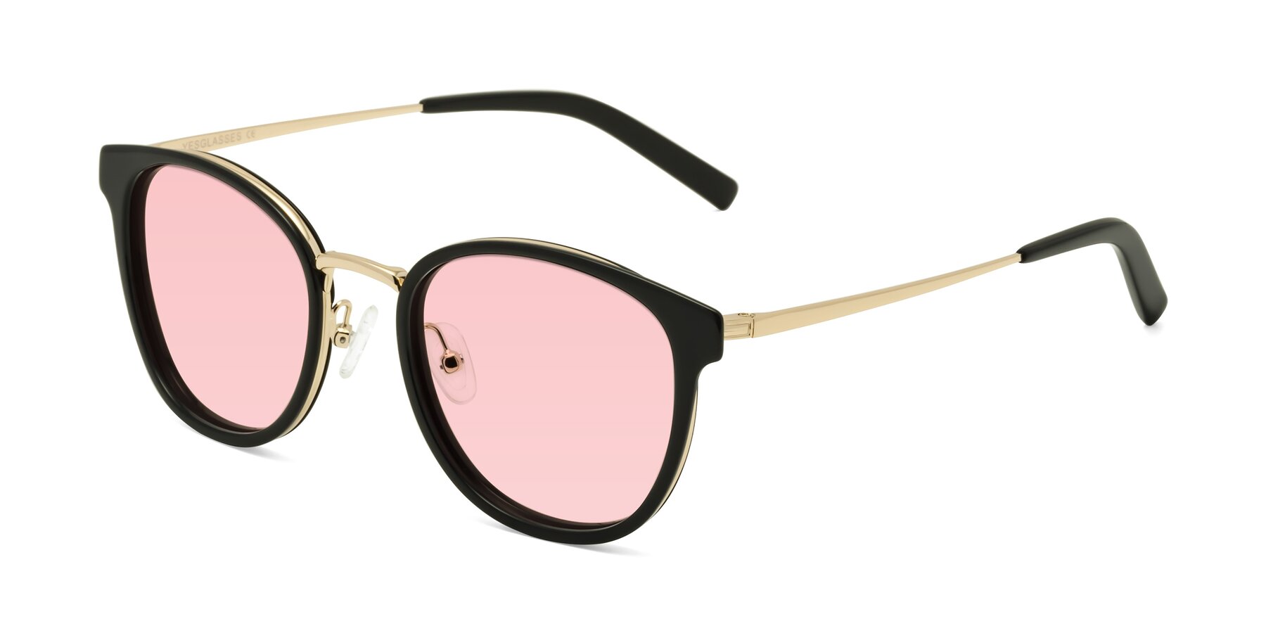 Angle of Callie in Black-Gold with Light Garnet Tinted Lenses