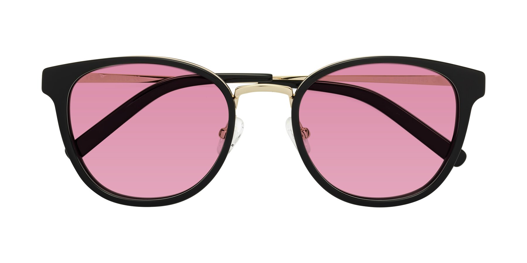 Folded Front of Callie in Black-Gold with Medium Wine Tinted Lenses