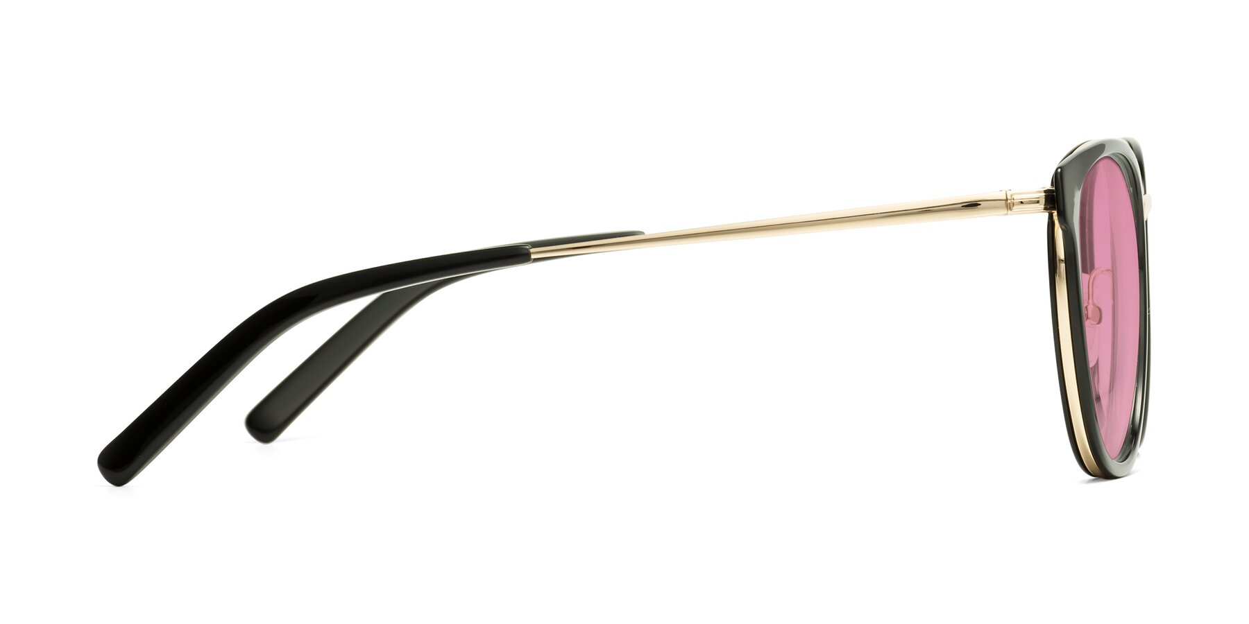 Side of Callie in Black-Gold with Medium Wine Tinted Lenses