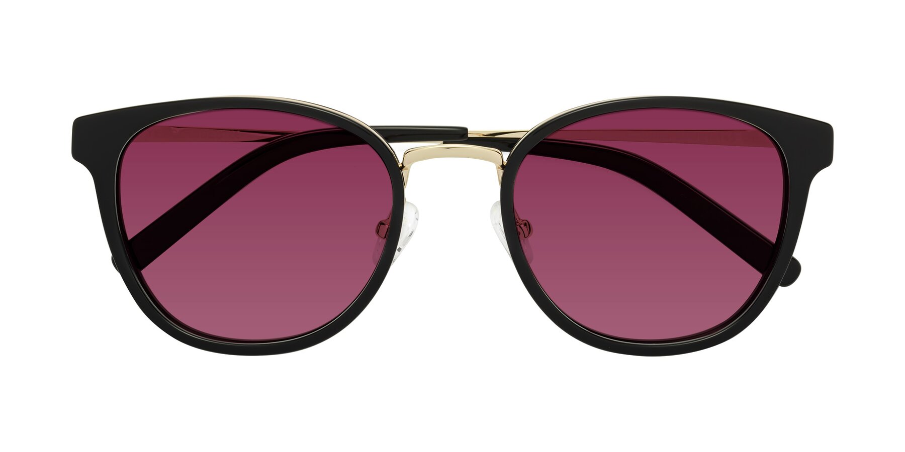 Folded Front of Callie in Black-Gold with Wine Tinted Lenses