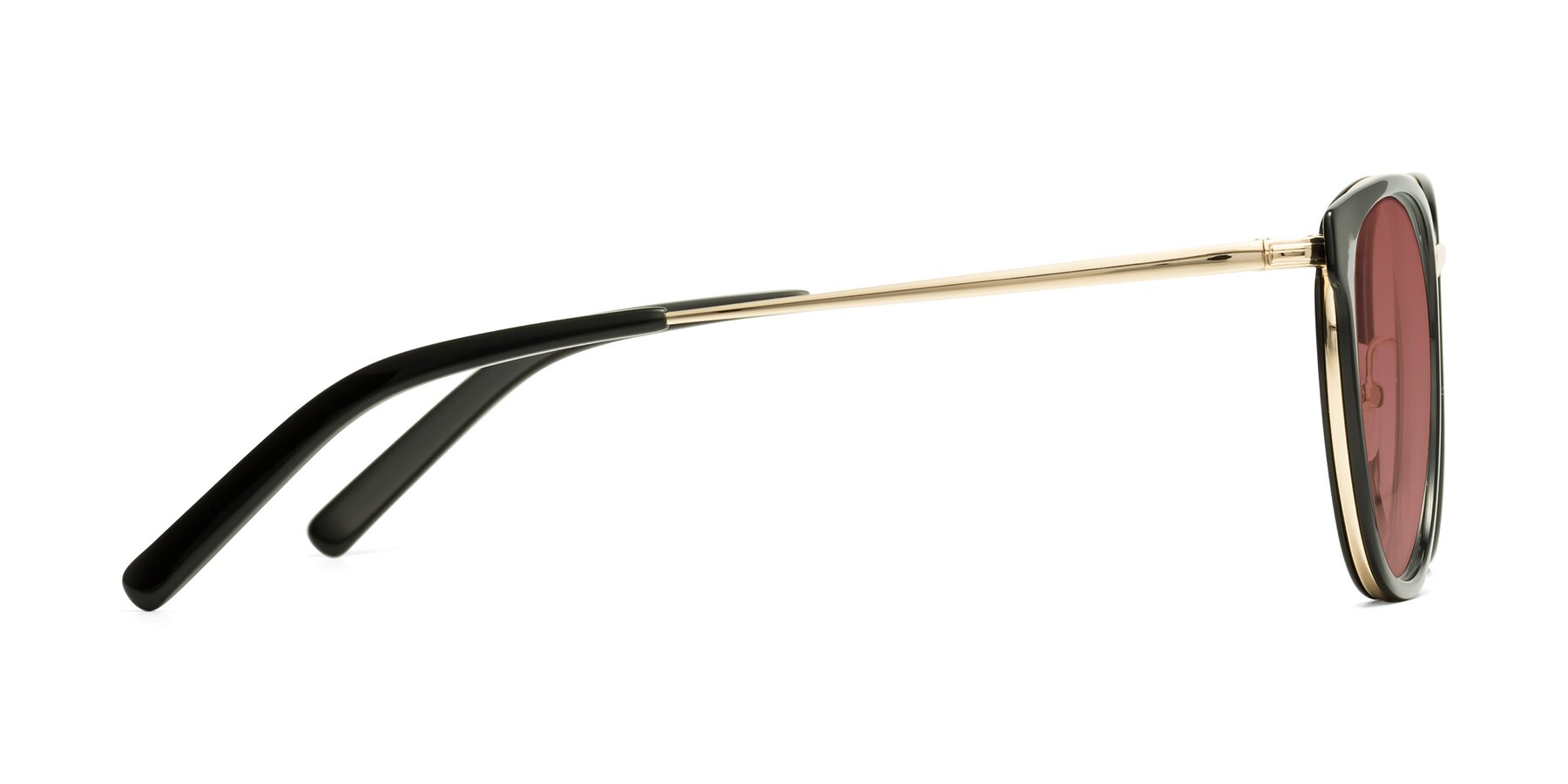 Side of Callie in Black-Gold with Garnet Tinted Lenses