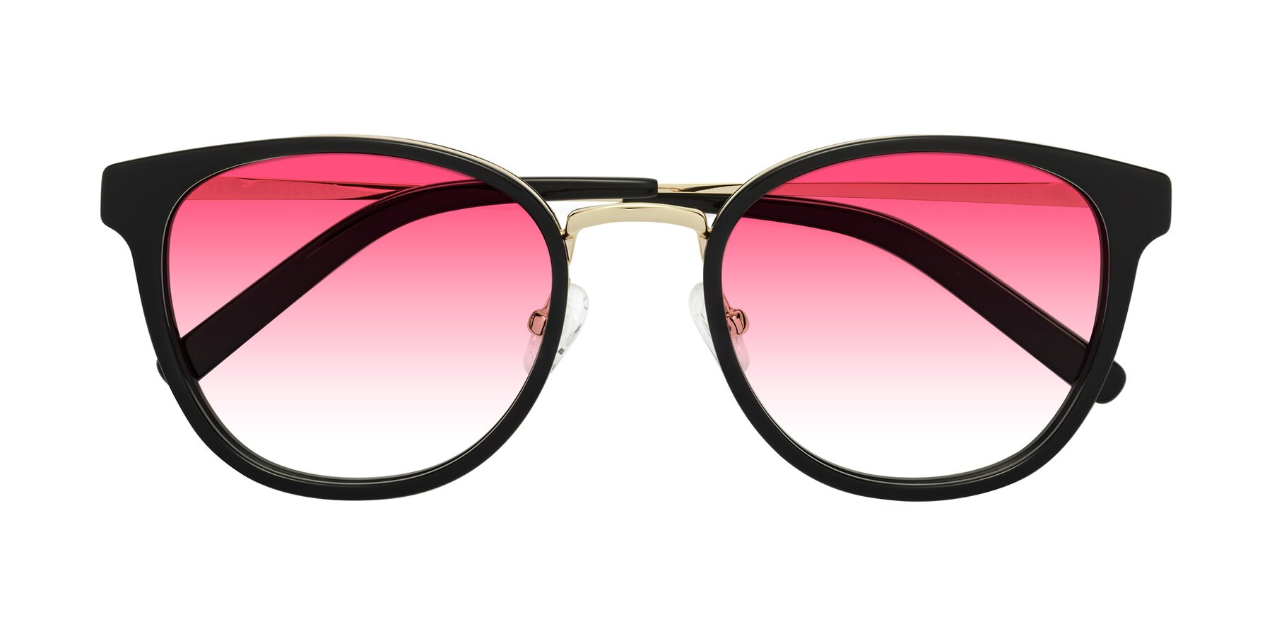 Folded Front of Callie in Black-Gold with Pink Gradient Lenses