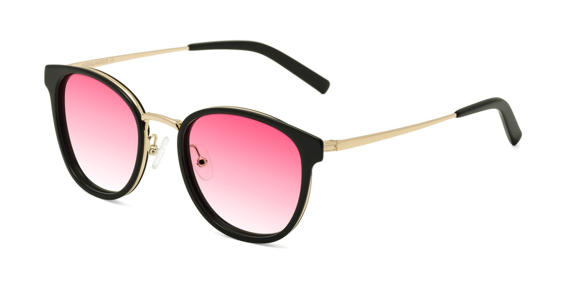 Angle of Callie in Black-Gold with Pink Gradient Lenses