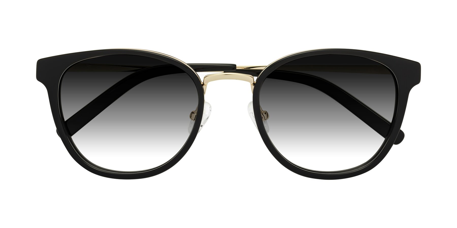 Folded Front of Callie in Black-Gold with Gray Gradient Lenses