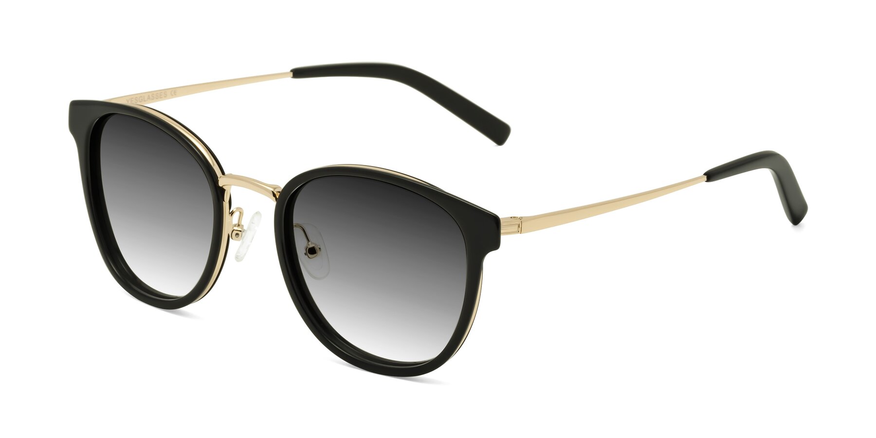 Angle of Callie in Black-Gold with Gray Gradient Lenses