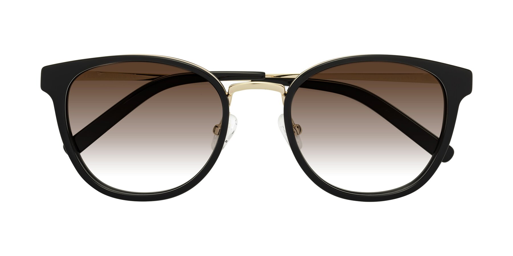 Folded Front of Callie in Black-Gold with Brown Gradient Lenses