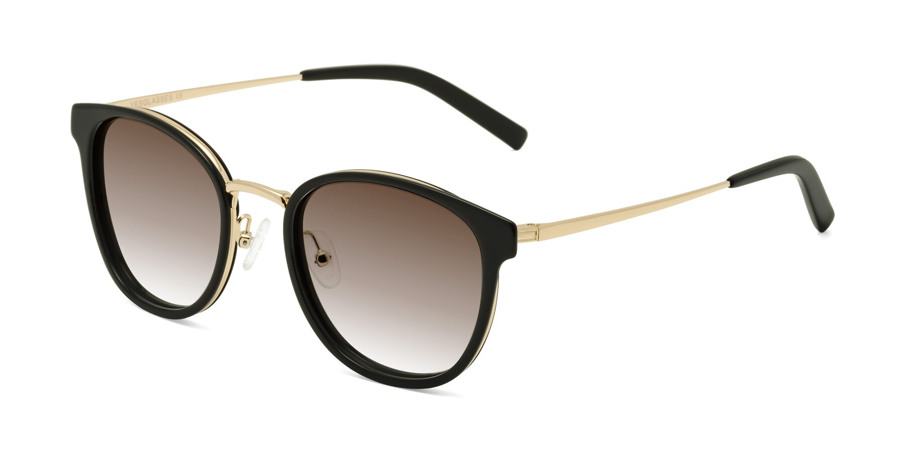 Angle of Callie in Black-Gold with Brown Gradient Lenses