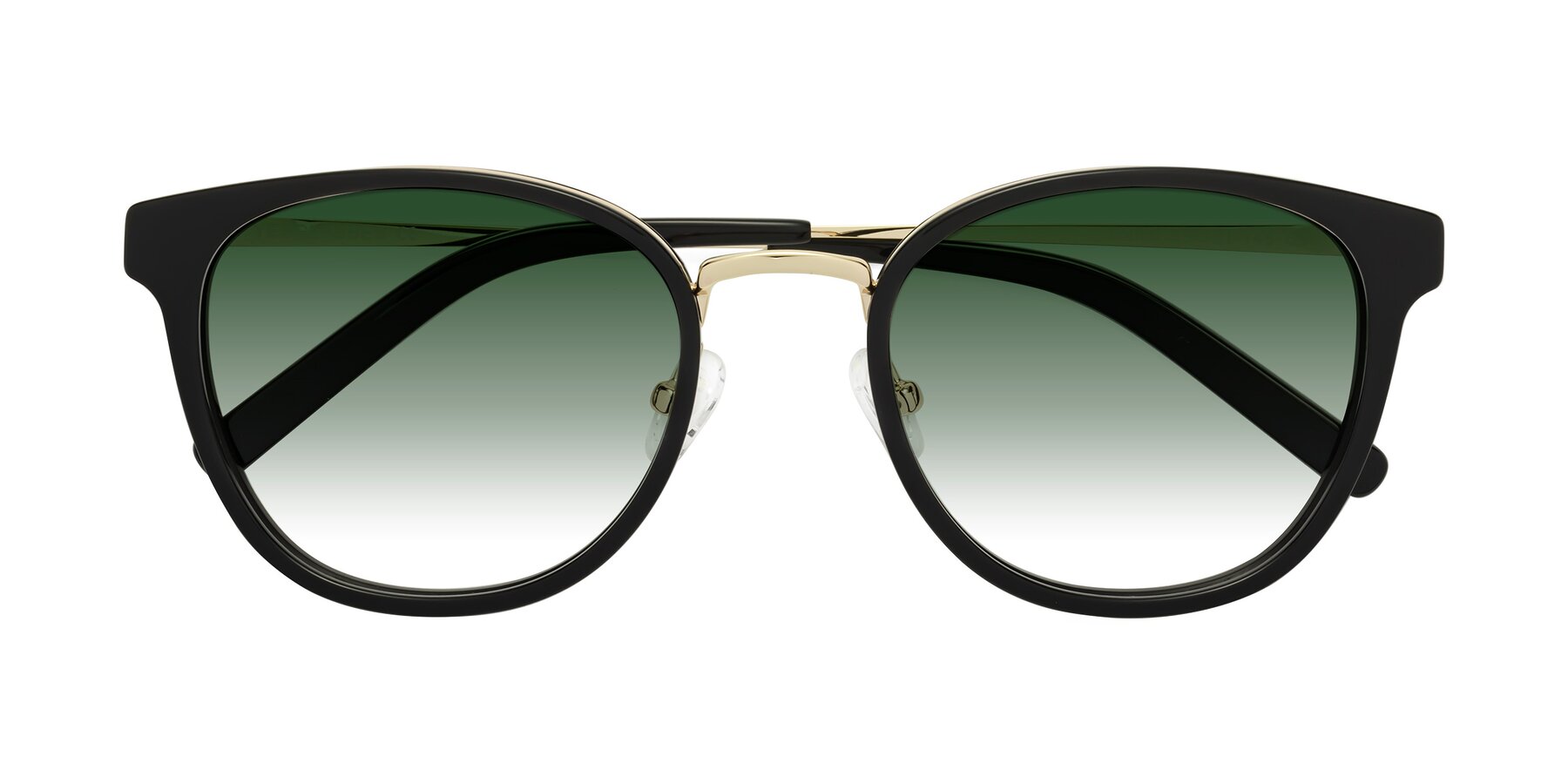 Folded Front of Callie in Black-Gold with Green Gradient Lenses