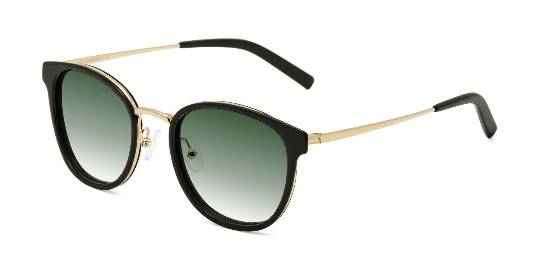 Angle of Callie in Black-Gold with Green Gradient Lenses