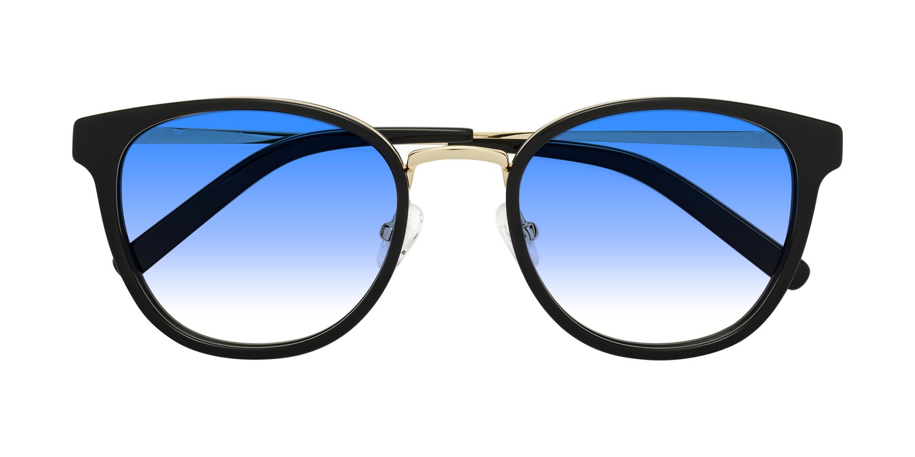 Folded Front of Callie in Black-Gold with Blue Gradient Lenses