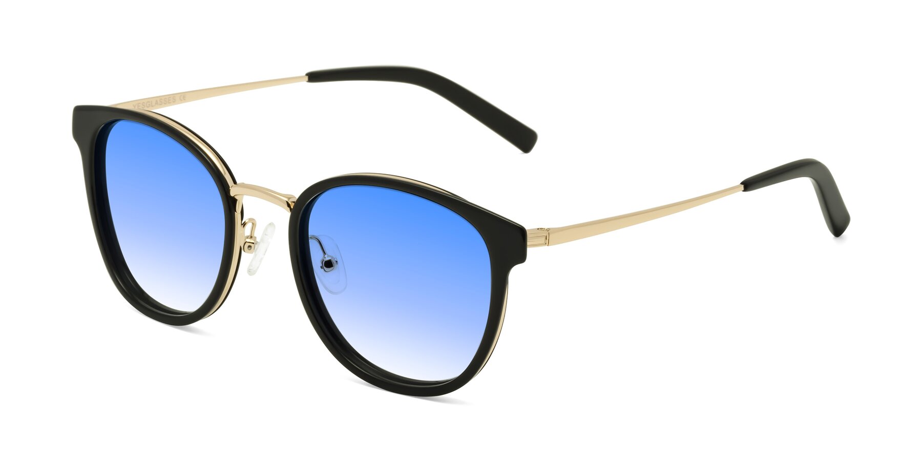 Angle of Callie in Black-Gold with Blue Gradient Lenses