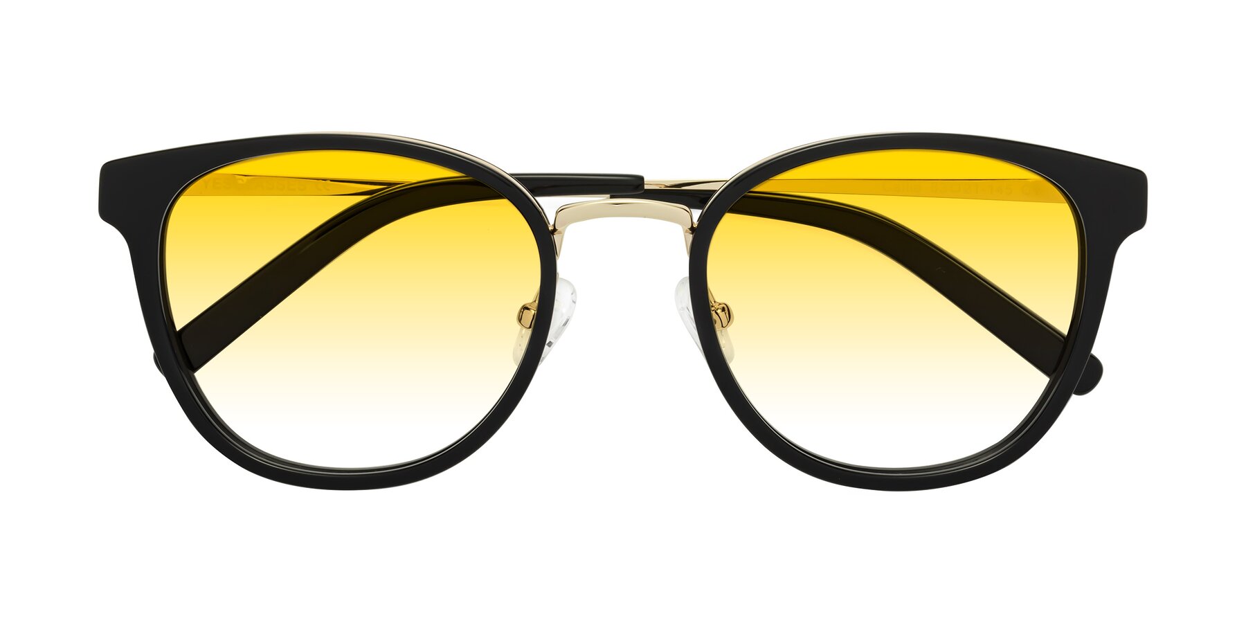 Folded Front of Callie in Black-Gold with Yellow Gradient Lenses