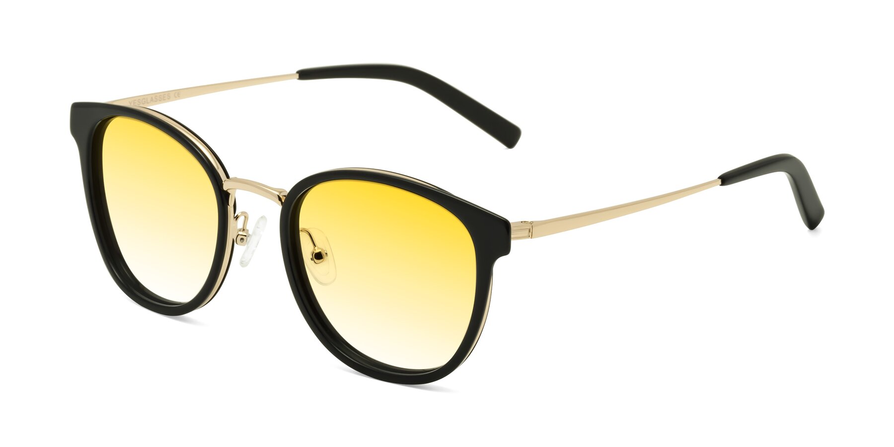 Angle of Callie in Black-Gold with Yellow Gradient Lenses