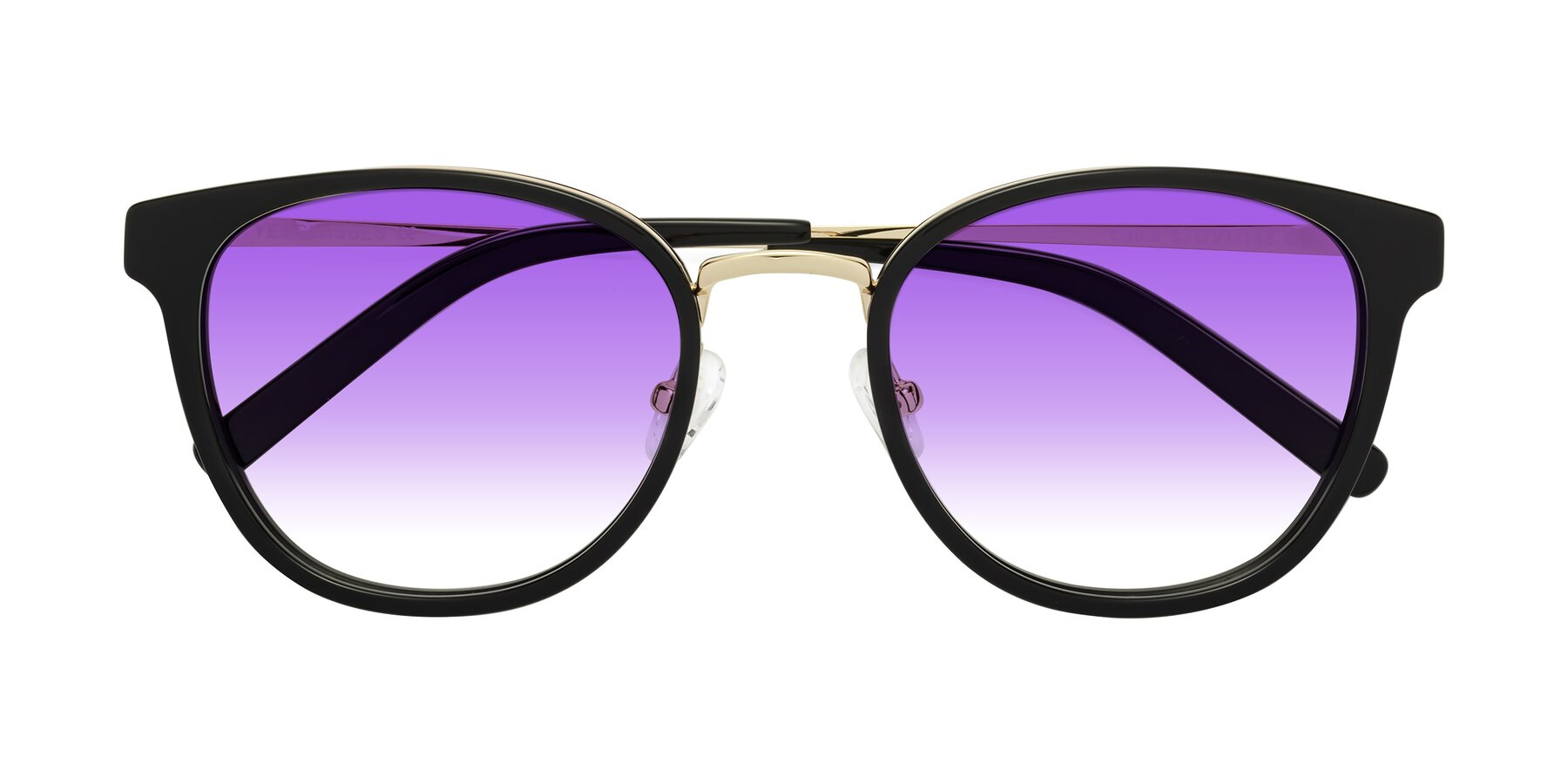 Folded Front of Callie in Black-Gold with Purple Gradient Lenses