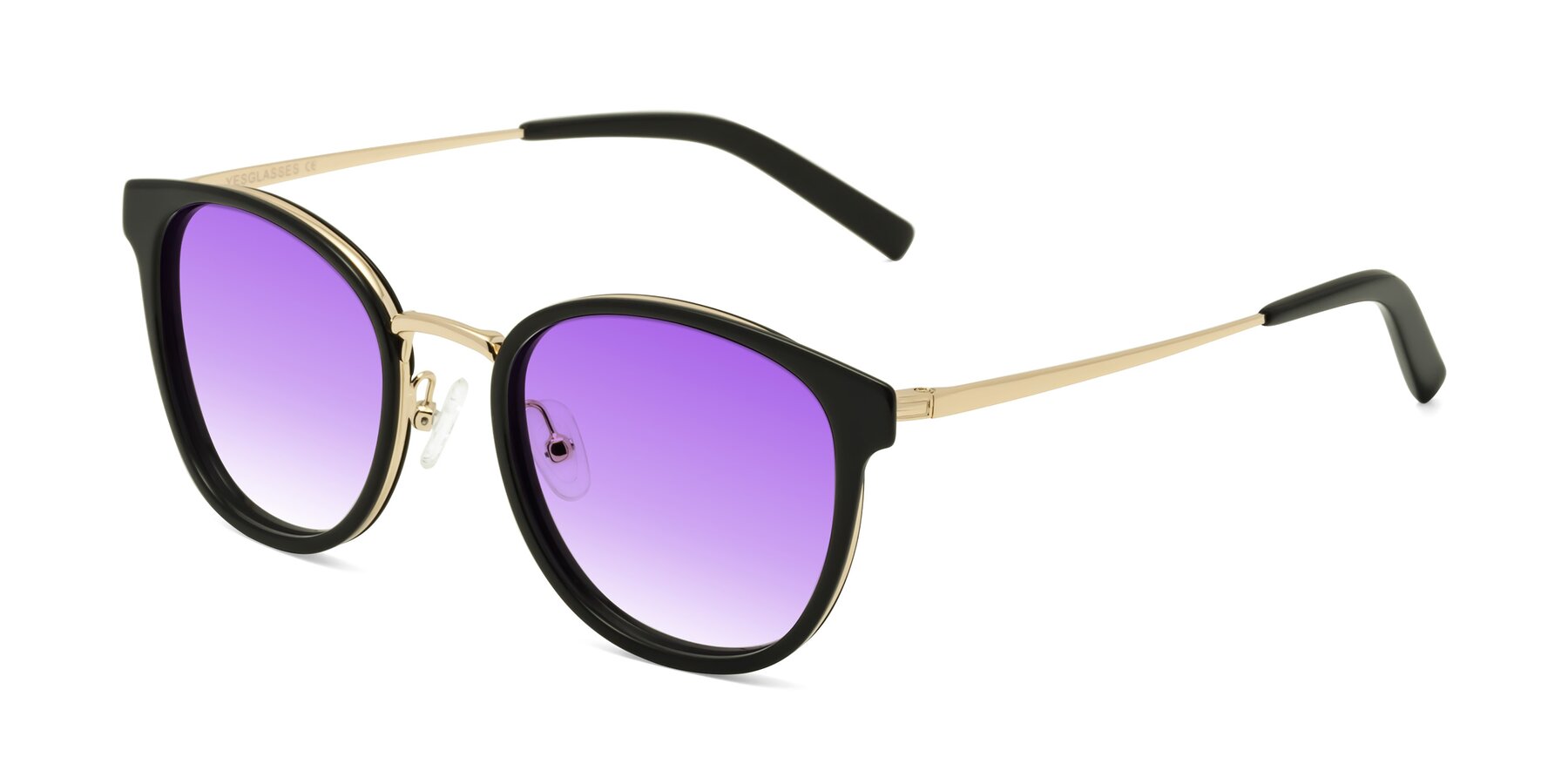 Angle of Callie in Black-Gold with Purple Gradient Lenses